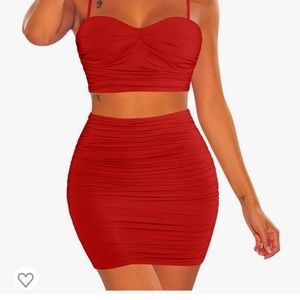 red two piece bodycon set NWOT